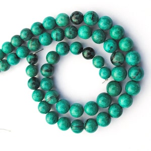 Natural Blue Chrysocolla Gemstone Beads: 6-8mm Round, 7.5 Inch Strand