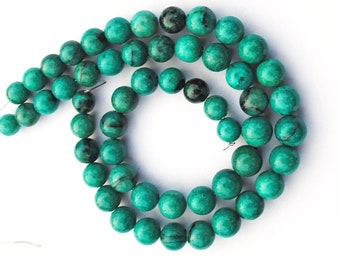 Natural Blue Chrysocolla Gemstone Beads: 6-8mm Round, 7.5 Inch Strand
