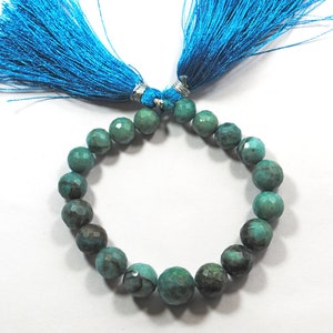 Faceted Chrysocolla Gemstone Beads: 8mm Round, 8 Inch Strand