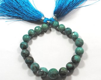Faceted Chrysocolla Gemstone Beads: 8mm Round, 8 Inch Strand