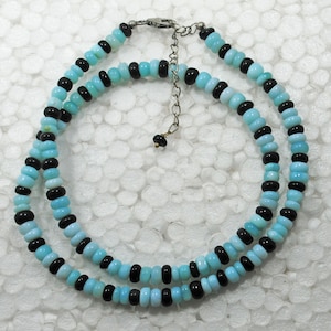 Collier opale bleu noir naturel AAA perles de forme cocarde lisse taille 5 MM 16 pouces collier opale collier en argent 925 serrure opale collier perles