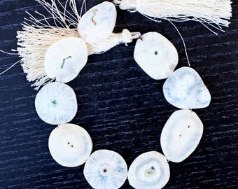 Natural White Solar Quartz Beads: 20-25mm Smooth Coin Shape, 8 Inch Strand