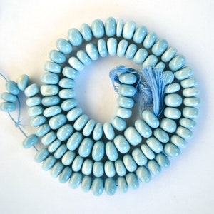 Natural Blue Opal Gemstone Beads: 10mm Smooth Roundels, 10 Inch Strand