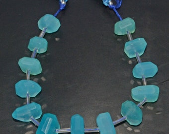 Faceted Blue Chalcedony Nugget Beads: 8 Inch Strand, 12-15mm