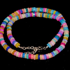 Beau collier AAA, opale de bonbon, pierres précieuses, forme de pneu lisse, taille 7 MM, collier d&#39;opale de bonbon, perles d&#39;opale péruvienne, collier en argent 925