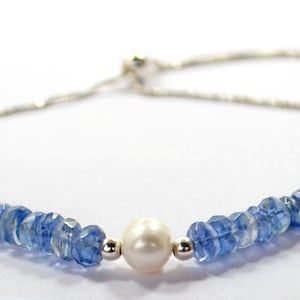 AAA Natural Blue Kyanite Pearl Graduated Faceted Roundel 925 Sterling Silver Slider Bracelet Kyanite Bracelet Bead Handmade Jewelry Bracelet
