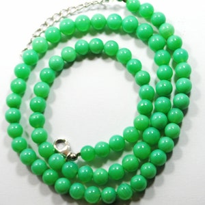 AAA Natural Chrysoprase Gemstone Beads Smooth Round Shape 18 Inch Necklace Size 6-7 MM Chrysoprase Necklace Green Beads Necklace 925 Silver