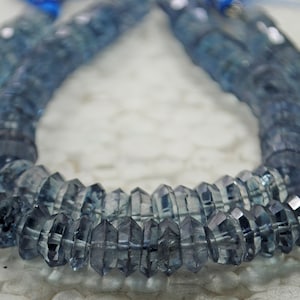 Perles de pierres précieuses de quartz en cristal bleu naturel AAA à facettes en forme de pneu de roue taillée en rose 8 pouces taille de brin 9 MM pour des perles de fabrication de bijoux faits main