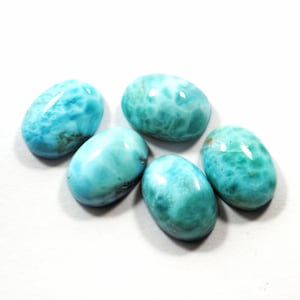 AAA Blue Larimar Gemstone Cabochons: Smooth Oval Beads (14x9MM, 5 Pcs)