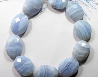 AAA Blue Lace Agate Gemstone Beads: Faceted Oval Strand, 8 Inch
