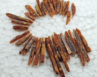 Raw Orange Kyanite Gemstone Beads: Uneven Rough Cut, 8 Inch Strand