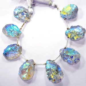 Blue Aura Quartz Gemstone Beads: Hammered Pear Shape Strand (5 Pcs)