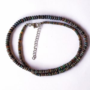 Black Ethiopian Opal Necklace: AAA Gemstone Beads, 925 Silver Lock, 16 Inch