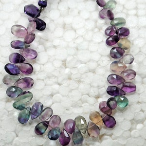AAA Multi Fluorite Gemstone Beads: Faceted Pear Shape, 8 Inch Strand