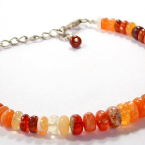 AAA Mexican Fire Opal Bracelet: 925 Silver, Orange Gemstone Beads