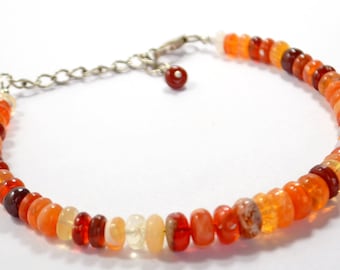 AAA Mexikanischer Feueropal Armband: 925 Silber, Orange Edelstein Perlen