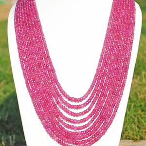 AAA Natural Pink Sapphire Necklace: Faceted Roundel Beads, 925 Silver Lock