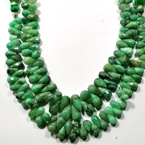 AAA Natural Green Emerald Beads: Faceted Drop Briolettes, 8 Inch Strand
