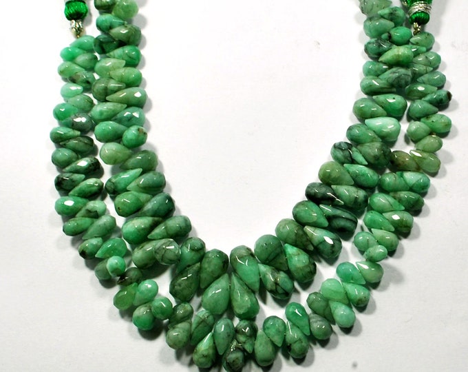 AAA Natural Green Emerald Beads: Faceted Drop Briolettes, 8 Inch Strand ...