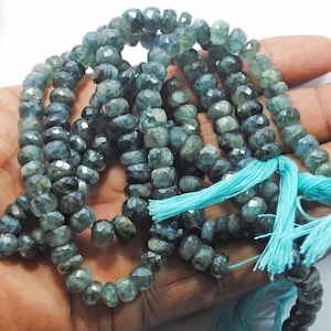 AAA Moss Aquamarine Beads: Faceted Roundel, 7-8mm, 8 Inch Strand