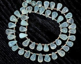 Aqua Chalcedony Gemstone Beads: Smooth Drops, 8 Inch Strand, 10x7-14x7 MM For Handmade Jewelry Making