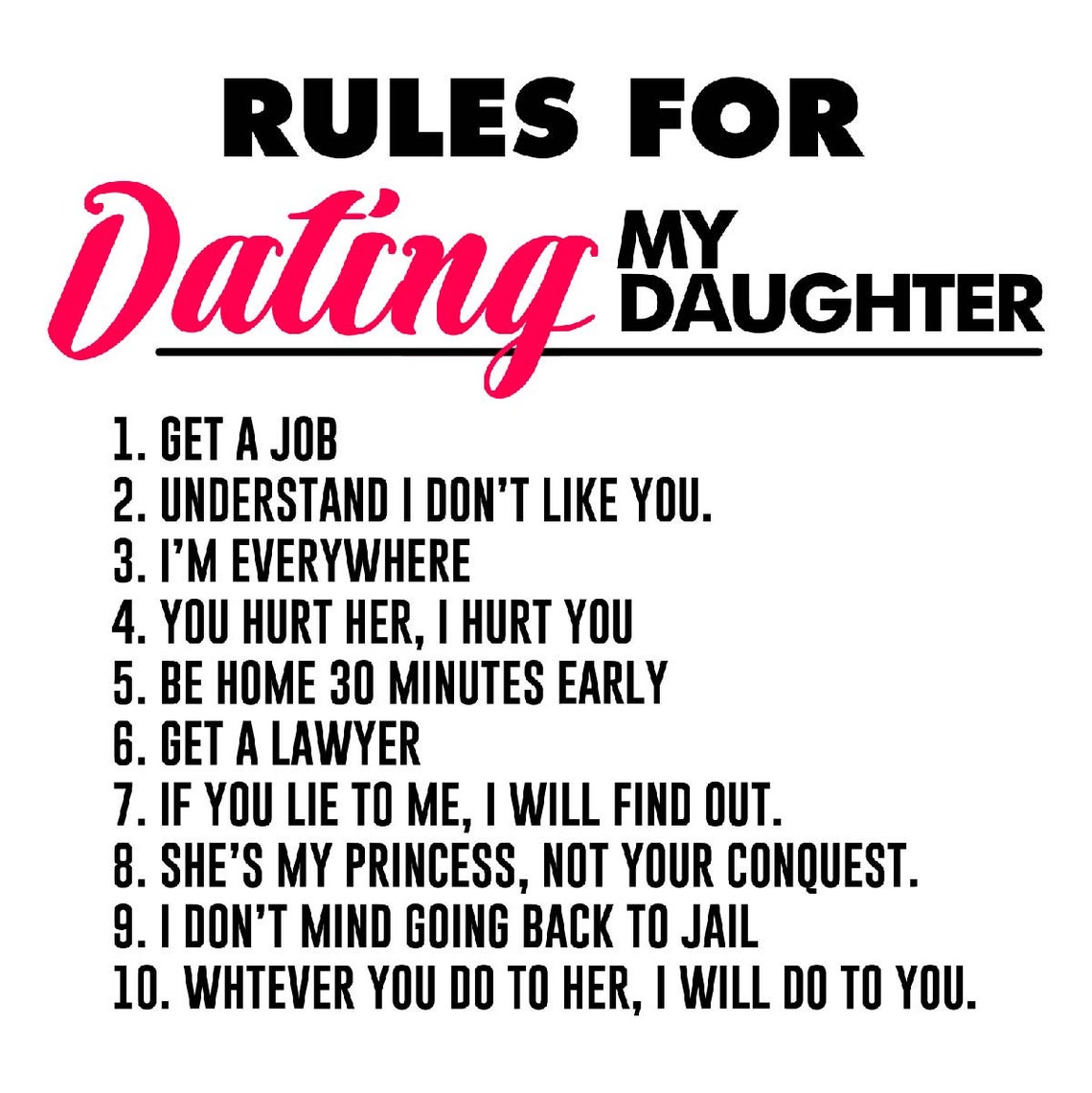 Rules For Dating My Daughter Funny Dad Trendy Father's Day Etsy
