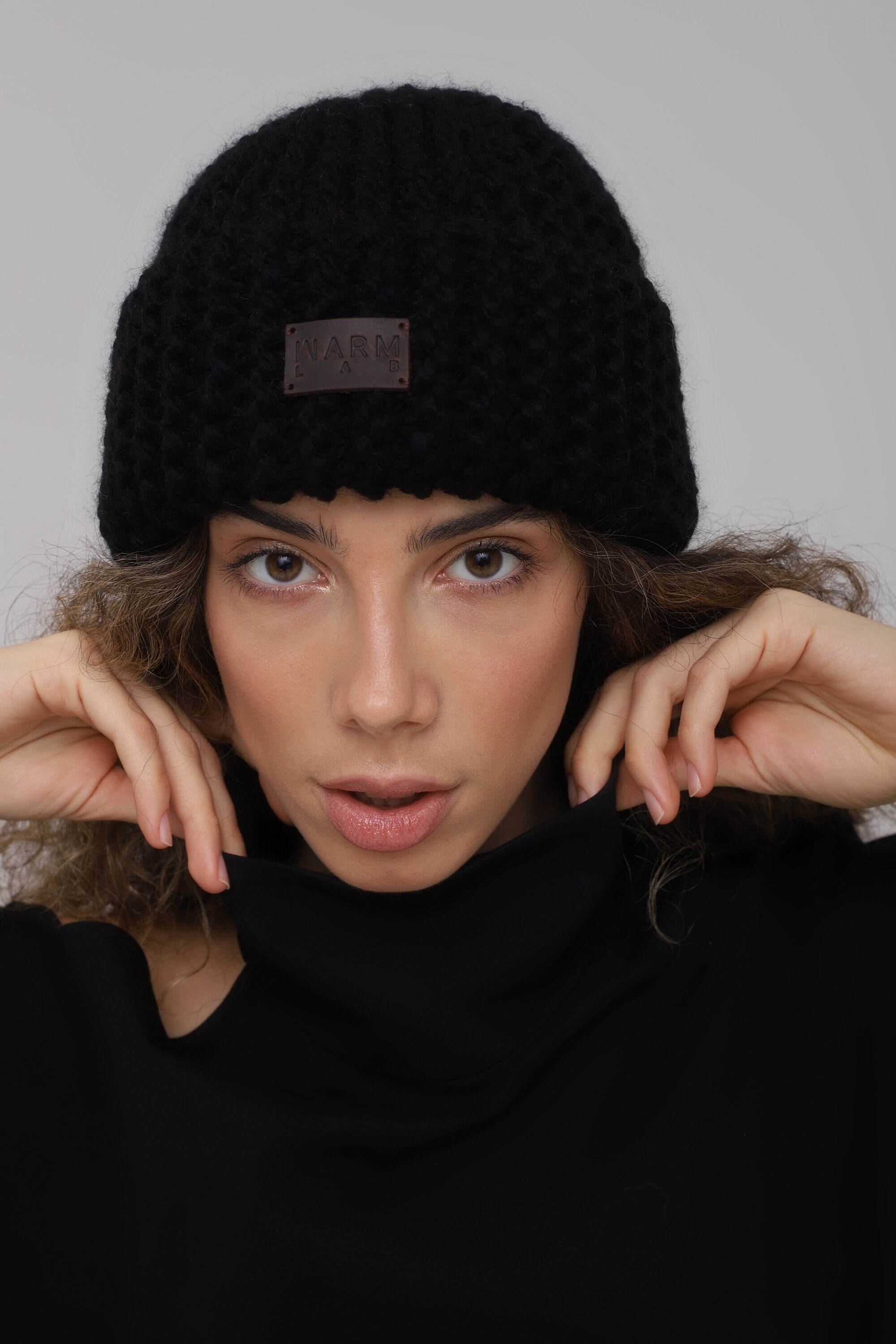 Black Knit Hat Wool Acrylic Soft Beanie Etsy