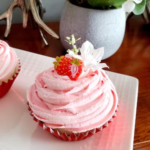 Faux Pink Strawberry Cupcake: Tier Tray Sweet Fake Food