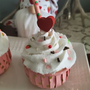 Faux Strawberry Cupcake, Fake Cupcake, Valentine Cupcake, Fake Food, Sweets Tier Tray, Fake Cake, Spring and Summer Tier Tray