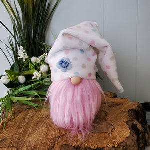 New! Happy Birthday Gnome, Pink  Gnome, Spring Gnome, Blue Flower Gnome, Tiered Tray Decor, Farmhouse Decor, Mantel Decor, Fall Gnome