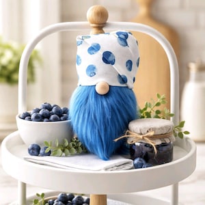 Collectible Decorative Gnome Blueberry Gift Tier Tray Home Decor Kitchen Accent Shelf Sitter Blueberry Gift For Her