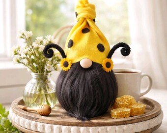 Polka Dot Honeybee Gnome Bee Gnome Spring Gnome Fall Gnome Bee Gnome Tiered Tray Decor Kitchen Decor Summer Decor Honey Decor