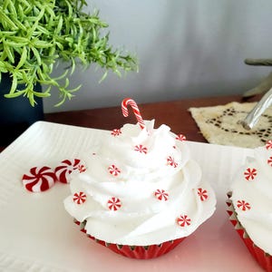Candy Cane Fake Cupcake: Christmas Tier Tray Decor