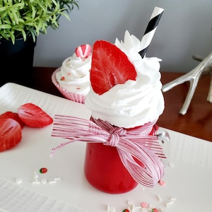 Fake Strawberry Parfait, Strawberry Tier Tray Decor, Strawberry Decor, Faux Drink, Strawberry Smoothie,  Fake Bake, Food Prop, Mini Mason