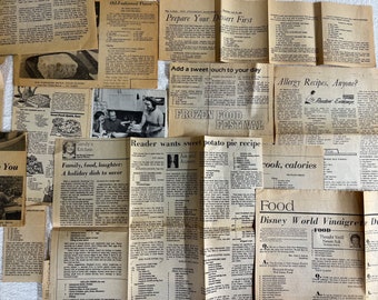 Vintage Recipes,Step back in time Decades. Newspaper clipping recipes.Era gone clipped and kept  special recipes Lot of 24