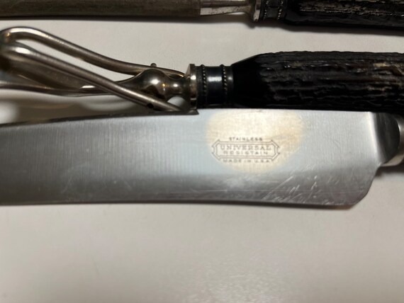 Vintage 3Pc Set of Universal Stainless Steel Bone Carving Set Knife Fork