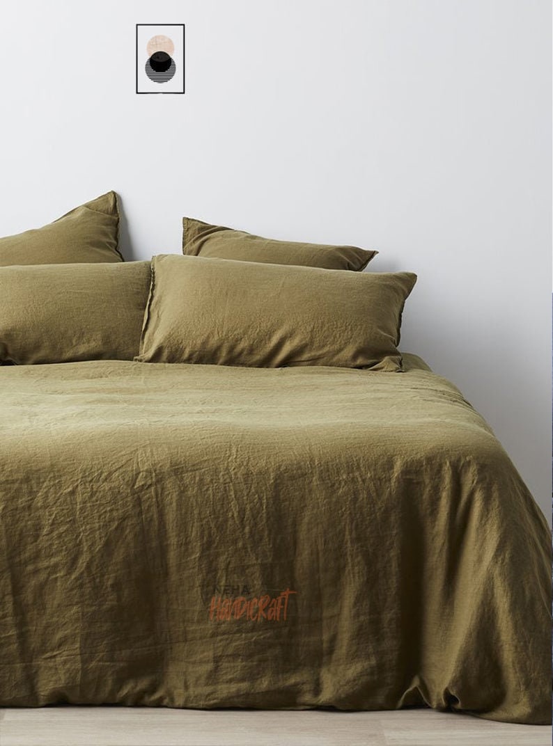 Khaki Green washed Cotton duvet cover Khaki Green bedding new Etsy