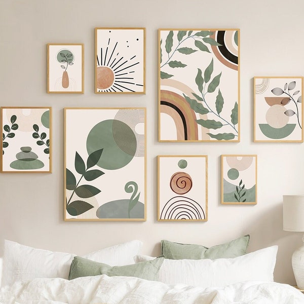 Juego de 9 hojas geométricas del arco iris sol abstracto bohemio cuadro sobre lienzo para pared carteles nórdicos e impresiones cuadros de pared para decoración para sala de estar