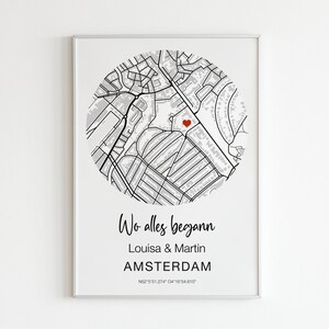 Personalisiertes Poster - Wo alles begann, Geschenk für Ihn, Jubiläum, Hochzeitstag, Liebesanlass, Stadtplan mit Namen, Liebesgeschenk.