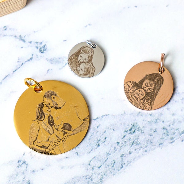 Real Picture Pendants Charms in Gold, Silver, Rose Gold • Custom Portrait • Personalized Charms • Valentines Day Gift • Anniversary Gift