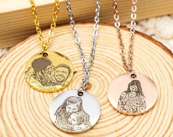 Echte foto ketting in goud, zilver, roségoud • Aangepast portret • Gepersonaliseerde ketting • Valentijnsdagcadeau • Jubileumcadeauketting