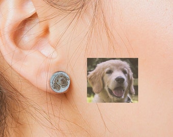 Pendientes pet Photo Stud • Pendientes para mascotas • Pendientes para perros • Pendientes para gatos • Tachuelas para mascotas • Joyas para mascotas • Monumento a mascotas • Pendientes personalizados • Grabado