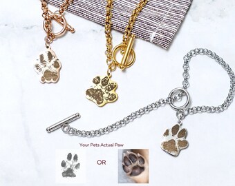 Pet Paw T Bar Bracelet • Pet Chain Bracelet • Custom Paw Bracelet • Dog Paw Bracelet • Cat Paw Bracelet • Pet Jewelry • Engraved Bracelet