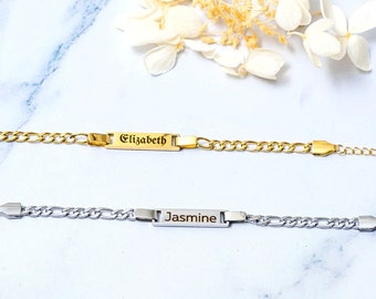 Adjustable Custom Chain Bracelet • Dainty Personalized Bracelet • Engraving Bracelet • Initial Bracelet • Name Bracelet • Gold Silver
