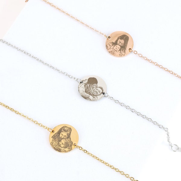 Real Picture Bracelet in Gold, Silver, Rose Gold • Custom Portrait • Personalized Bracelet • Valentines Day Gift • Anniversary Gift