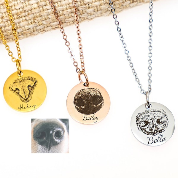 Real Pet Nose Necklace in Gold, Silver, Rose Gold • Dog Nose Necklace • Nose Engraving • Dog Necklace • Cat Necklace • Pet Memorial Jewelry