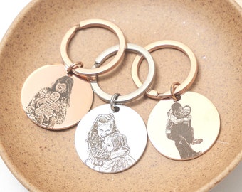 Real Picture Keychain in Gold, Silver, Rose Gold • Custom Portrait • Personalized Keychain • Valentines Day Gift • Anniversary Gift Keychain