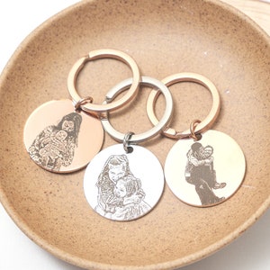 Real Picture Keychain in Gold, Silver, Rose Gold • Custom Portrait • Personalized Keychain • Valentines Day Gift • Anniversary Gift Keychain
