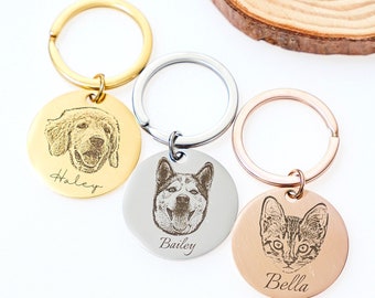 Custom Pet Portrait Keychain with Name • Dog Picture Keychain • Round Dog Keychain • Personalized Cat Keychain • Custom Name • Pet Keychain