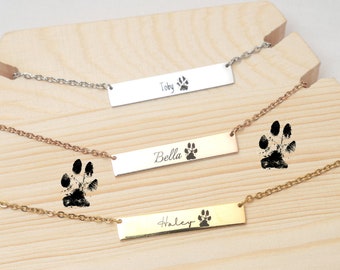 Custom Paw Bar Necklace • Personalized Paw • Engraving Paw Necklace • Personalized Paw Necklace • Paw Photo • Paw Necklace • Custom Paw